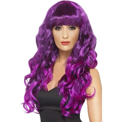 Imagen de Smiffys Peluca de sirena, Morada, Larga, rizada y con flequillo