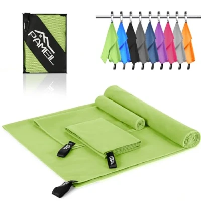 Imagen de Toalla Microfibra Juego de 3 (160x80cm Baño +2 Piezas 80x40cm Manos), Playa Grande Microfiber, Gimnasio Secado Rápido para Gym Sauna (Verde)