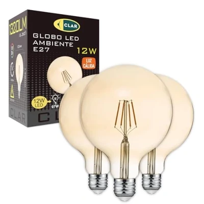 Imagen de CLAR Bombilla Globo E27 LED, Vintage LED G125 Filamento, Ambar 12W Luz Cálida 2500ºK (Pack 3)