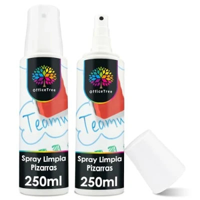 Imagen de OfficeTree Limpiador Pizarra Blanca 2 x 250 ml Spray Limpieza Tablero Magnético Flipchart Whiteboard en Botella de Bombeo