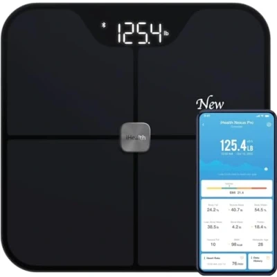 Imagen de iHealth Nexus PRO Báscula digital de baño para analizador salud peso corporal y composición con aplicación Bluetooth inteligente controlar la grasa corporal, el IMC, masa muscular