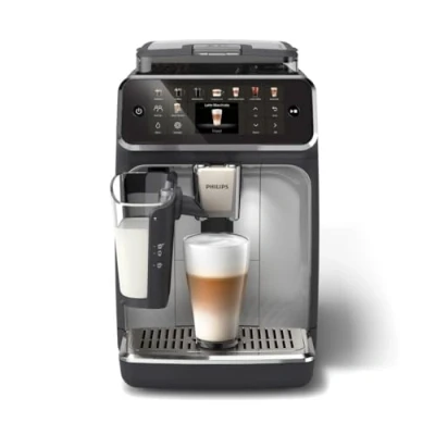 Imagen de Philips Cafetera Totalmente Automática Serie 5500 20 cafés Calientes y Helados, Sistema de Leche QuickClean LatteGo, 40% más Silenciosa Gracias a SilentBrew, QuickStart, Negro Plata (EP5546/70)