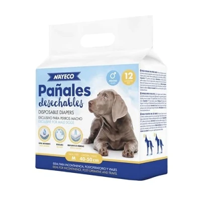 Imagen de Pañales Desechables para Perros Macho, Ajuste Super Absorbente a Prueba de Fugas, Indicador Humedad 12 PAÑALES (12, M)