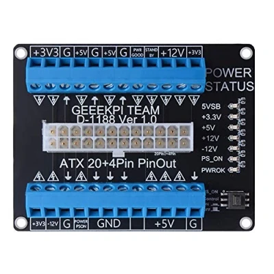 Imagen de GeeekPi Adaptador de módulo placa alimentación ATX CC 24/20 pines, ruptura bloque terminales tornillo para computadora PC