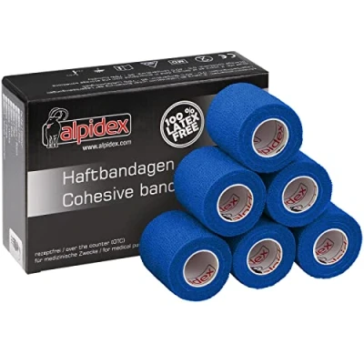 Imagen de ALPIDEX 6 Rollos Venda Adhesiva 5 cm x 4,5 m Cohesiva Envoltura Tape Deportiva Bendaje Autoadhesiva Mano Rodillas Tobillo Vet Wrap Perro Gato Caballo, Color:azul