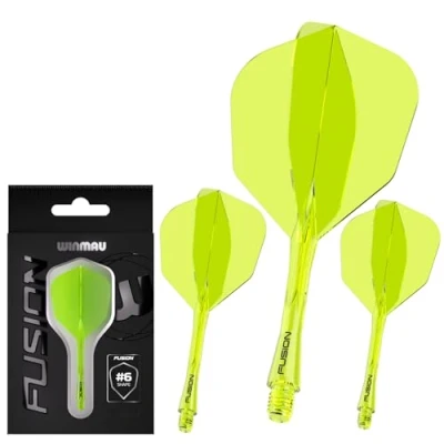 Imagen de WINMAU Darts Fusion Integrated Flight &amp; Shaft System No.6 Shape Design Color amarillo, longitud corta