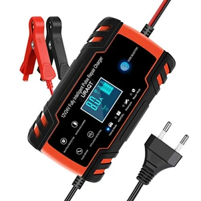 Imagen de URAQT Cargador Baterias Coches Moto 12V/24V 8A de Batería Coche Inteligente Automático, Pantalla Táctil LCD y Múltiples Protecciones, para ATV RV Barco