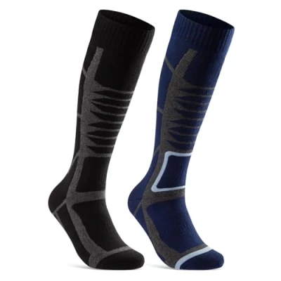 Imagen de sockenkauf24 2 Pares Calcetines Esqui Hombre y Mujer Altos Termicos (Negro Azul 43 46)