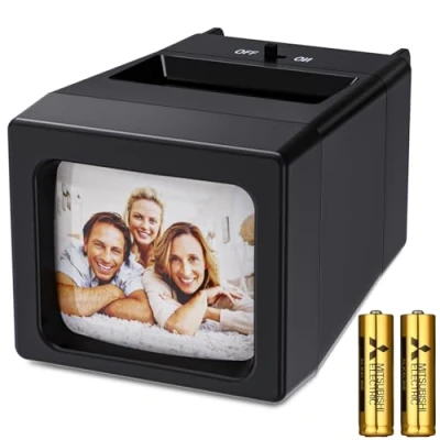Imagen de Proyector de diapositivas 35 mm y visor diapositivas, 2 aumentos con iluminación LED para antiguas negativos película (incluye pilas AA)