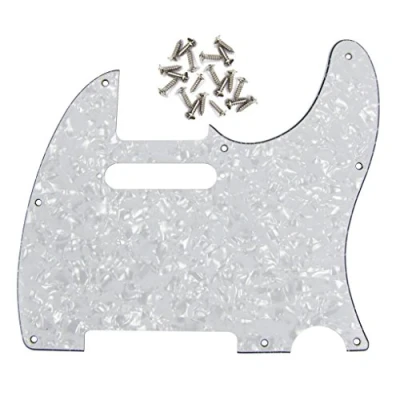 Imagen de IKN 8 agujeros 4 capas Perla Blanca Tele Pickguard placa de protección corte orificio cuello bobina simple con tornillos montaje para reemplazo telecaster estándar defensa estadounidense / mexicana