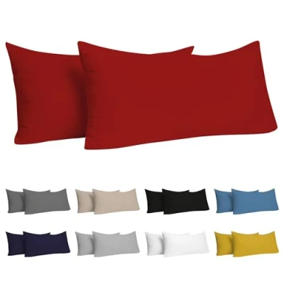 Imagen de Dreamzie Fundas de Almohada (Juego 2) Rojo para Las Almohadas 40 x 80 cm 100% Algodon Jersey Funda Cojin Cama Protector