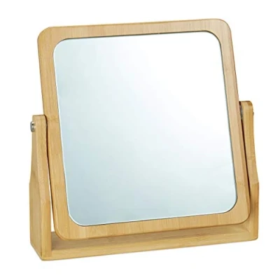 Imagen de Relaxdays, Marrón Espejo De Maquillaje, 360º, Rectangular, pie, 27x26,5x7 cm, Bambú, 27 x 26,5 7 cm