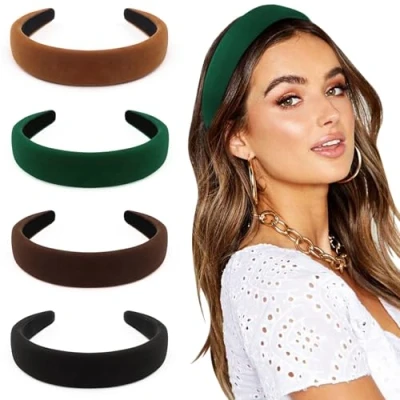 Imagen de DRESHOW 4 Piezas Diademas para Mujeres y Niñas Terciopelo Suave Diadema Moda Boho Ancho Antideslizante Pelo Accesorios