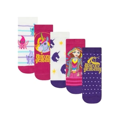 Imagen de Academia Unicornio Calcetines Niña Paquete De 5 Divertidos Morado 27 30cm