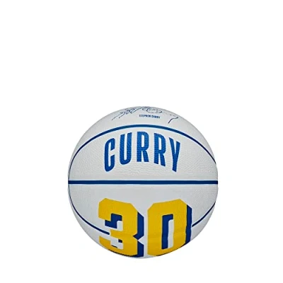 Imagen de Wilson Pelota de baloncesto, NBA Player Icon Mini, Stephen Curry, Golden State Warriors, Exterior e interior, Tamaño: 3, Azul/Amarillo