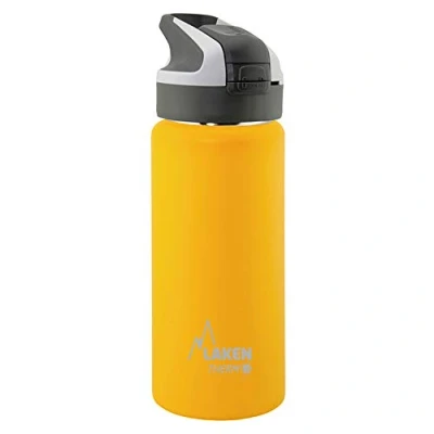 Imagen de LAKEN Botella de Agua Térmica al Vacío Acero Inoxidable Doble Pared (0,5L Amarillo) Tecnología 24 Horas Frío Ideal para Trabajo o Deporte Cierre Hermético y Uso Vertical