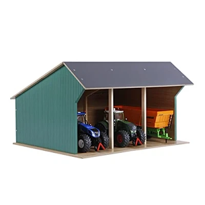 Imagen de Kids Globe 1:32 (para hasta 3 vehículos/Tractores/remolques, Techo Plegable, cobertizo de Madera para Granja, Dimensiones 45 x 38 27 cm) 610193, Color