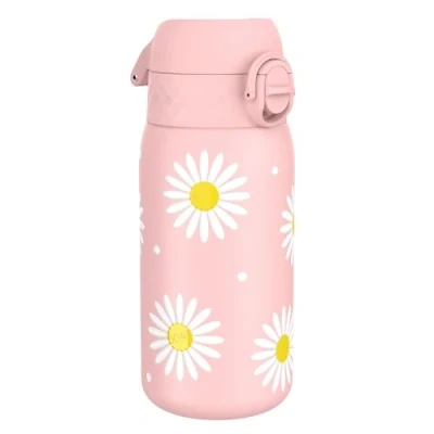 Imagen de Ion8 Botella Agua Acero Inoxidable para Niños, 400ml, a Prueba de Fugas, Fácil Abrir, Cerradura Segura, Apta Lavavajillas, Asa Transporte, Limpiar, Diseño Margaritas
