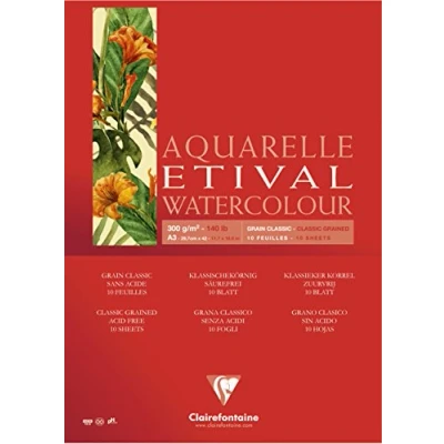 Imagen de Clairefontaine 96393C Un bloque encolado 1 lado de papel dibujo Etival Grain Classic 10 hojas 29,7 x 42 cm, 300 g, blanco
