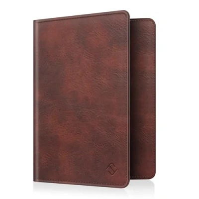 Imagen de Fintie Funda para Pasaporte Cartera con Bloqueo RFID, Tarjeta de Crédito, Tarjetas Visita, Pases Embarque, Médica Vintage Marrón Oscuro
