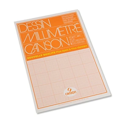 Imagen de CANSON, Papel milimetrado, Suave, 90 gsm, Encolados por el lado corto, A3 29,7 x 42 cm, blanco con estampado buff, 50 Hojas