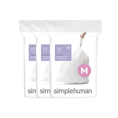 Imagen de simplehuman CW0261 3 x paquete de 20 bolsas basura a medida (60 bolsas), código M, plástico blanco