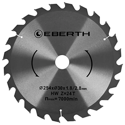 Imagen de EBERTH Hoja de sierra circular disco corte madera acero con para cortes en (254 mm diámetro, 30 perforación, 1,8 grosor hoja, 2,8 anchura corte, 24 dientes)