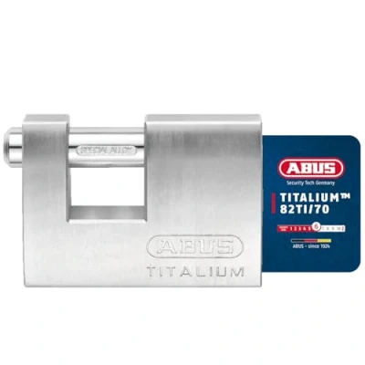 Imagen de ABUS Titalium padlock 82TI/70 Candado monobloque para rejas enrollables, máquinas expendedoras, contenedores y mucho más. Cerrojo de acero endurecido Nivel seguridad 6