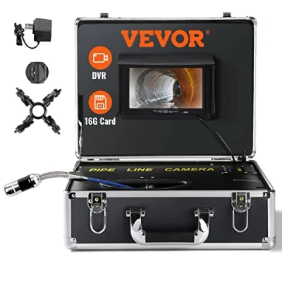 Imagen de VEVOR Cámara de Inspección Tuberías Longitud 30 m Pantalla Endoscopio 7&quot; con IP68 Impermeable DVR 12 LED Ajustable 16GB Tarjeta SD 1000TVL para Tubería Alcantarillado Hogar Drenaje Fontanería