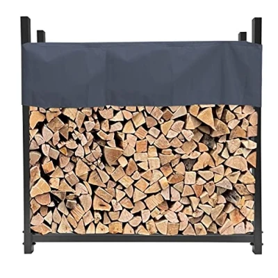 Imagen de QUICK STAR Estante para leña de Chimenea, Metal, Antracita, 113 x 25 115 cm, jardín, leña, 0,5 m3, apilar, Exterior con Funda, Gris