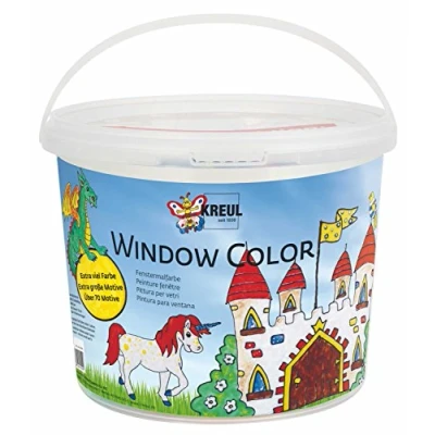 Imagen de Kreul 40155 Juego de pintura para ventanas Château Large, 6 pinturas 125 ml, 1 contornos hoja plástico especial, diseños estampados