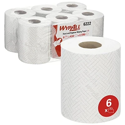 Imagen de paños de celulosa para alimentación e higiene WypAll L10 6222 1 paño capa limpieza en seco 6 rollos blancos dispensación central x 430 (2580 total)