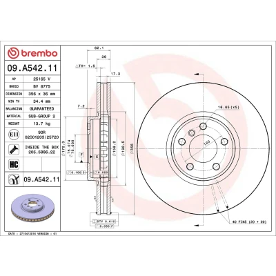 Imagen de BREMBO COATED DISC LINE 09.A542.11 Disco de freno 356 36 5 ventilación interna revestido altamente carbonizado con tornillos BMW: X5