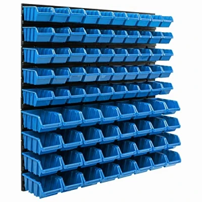 Imagen de Sistema de almacenamiento pared, 770 x 780 mm, 82 unidades, cajas apilables visión, placas pared extrafuertes, estantería ampliable, taller