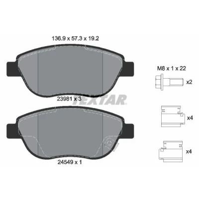 Imagen de TEXTAR 2398101 Juego de pastillas freno con avisador acústico desgaste tornillos pinza accesorios OPEL: Corsa D Hatchback