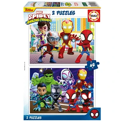 Imagen de Educa Set de 2 puzzles infantiles con 48 piezas cartón Spidey &amp; Amazing Friends, Marvel. A partir 4 5 6 años (19678)