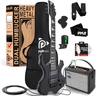 Imagen de Pyle kit de guitarra electrica, Heavy metal, Tipo Hacha, Con amplificador, tamaño completo, Accesorios