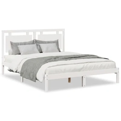 Imagen de vidaXL Cama extralarga sin colchón Madera Maciza Blanca 160x220 cm, Marco de Cama, Muebles Dormitorio, somier, Marcos somier