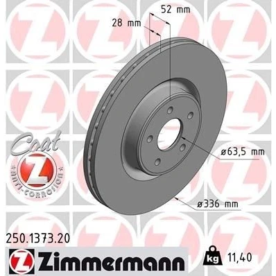 Imagen de ZIMMERMANN COAT Z 250.1373.20 Disco de freno 336 28 5/5 5 108 ventilación interna revestido FORD: Focus 2