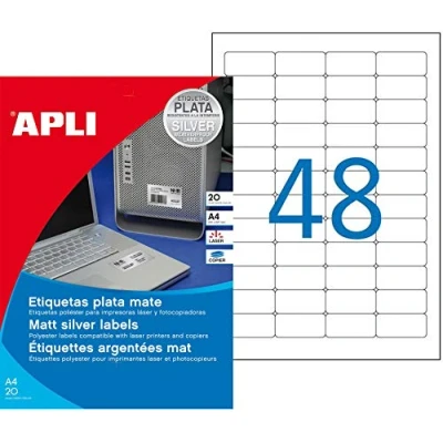 Imagen de APLI 10066 EEtiquetas metalizadas plata 45,7 x 21,2 mm 20 hojas