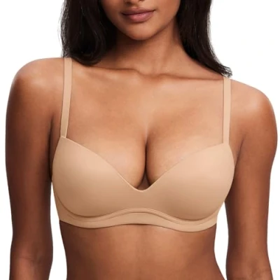 Imagen de DOBREVA Sujetador Push Up sin Aros con Relleno T Shirt Bralette para Mujer Beige Cálido 100C