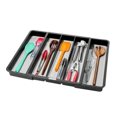 Imagen de madesmart Bandeja expandible para utensilios de granito, colección clásica, 5 compartimentos, organizador cocina, forro agarre suave, fácil limpiar, sin BPA