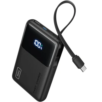 Imagen de INIU Power Bank, Cargador Portátil de 10000 mAh 20W con Cable USB C Integrado, In&amp;out, Batería Externa Carga Rapida Delgada y Liviana para iPhone 16 15 14 13 Samsung S23 S22 Google Más