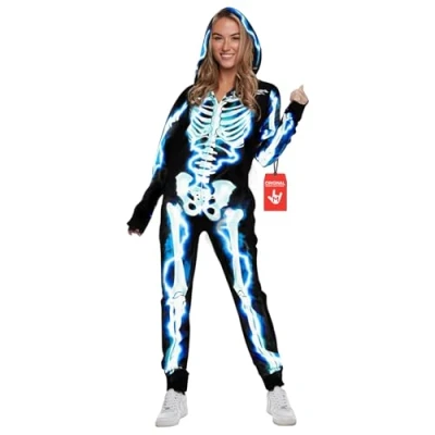 Imagen de Morph Disfraz Esqueleto Mujer, Mono Mujer Azul, Halloween Talla XL