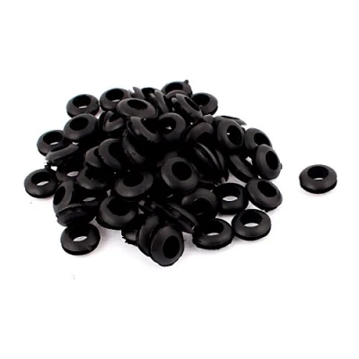 Imagen de sourcing map 75pcs 8 mm Diámetro Interior del Anillo de Goma cableado Pasamuros Protector Negro