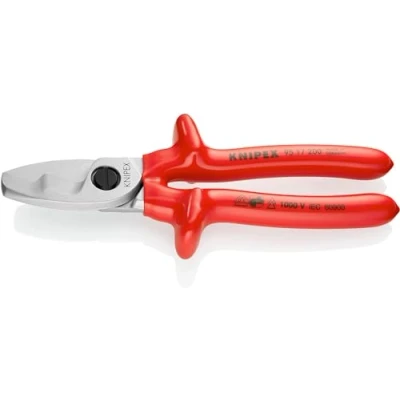 Imagen de Knipex Tijeras cortacables con filo de corte doble cromado, aislados por inmersión en plástico reforzado, según norma VDE 200 mm 95 17