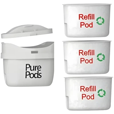 Imagen de PurePods Kit de iniciación cartucho filtro agua y 3 recambios compatibles con la mayoría jarras recargables Brita Maxtra*, Maxtra+* PerfectFit*