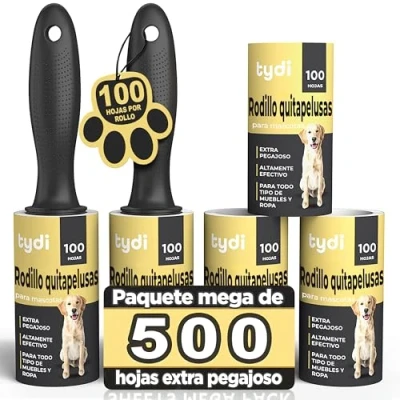 Imagen de Tydi Quita Pelos Mascota 500 Hojas de recambios Quitapelos Mascotas y 2 Asas 100 por Rodillo Quitapelusas en Ropa Pelusas
