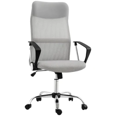 Imagen de HOMCOM Silla de Oficina Malla Escritorio Giratoria con Altura Ajustable Función Basculante Respaldo y Asiento Transpirable Carga 120 kg para Estudio Gris Claro