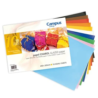 Imagen de Campus Bloc de Papel Charol, 10 Hojas Charol para Manualidades, Surtido Colores, Juego Satinado Scrapbooking Tamaño Folio (240 x 320 mm)